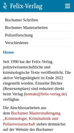 Vorschau der mobilen Webseite www.felix-verlag.de, Felix-Verlag