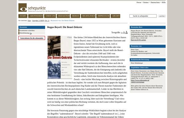 Vorschau von www.sehepunkte.de, Beppo Beyerl: Die Beneš-Dekrete