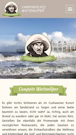 Vorschau der mobilen Webseite www.wattenloeper.de, Campingplatz und Appartements Wattenlöper, Familie Brütt