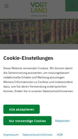 Vorschau der mobilen Webseite www.thueringen-vogtland.de, Thüringer Vogtland Tourismus