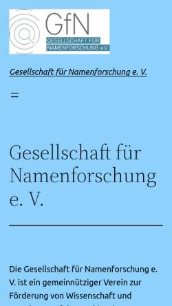 Vorschau der mobilen Webseite www.gfn.name, Gesellschaft für Namenkunde e.V.