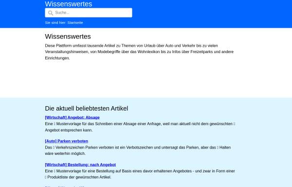 Vorschau von www.wissenswertes.at, Infoplattform Wissenswertes.at