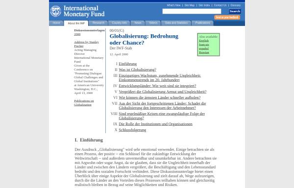 Vorschau von www.imf.org, Internationale Währungs-Fond (IWF) - Globalisierung: Bedrohung oder Chance?