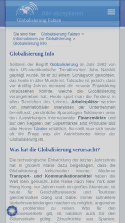 Vorschau der mobilen Webseite www.globalisierung-fakten.de, Ursachen und Folgen der Globalisierung