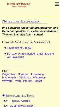 Vorschau der mobilen Webseite www.marco-burmeister.de, M. Burmeister Helferlein