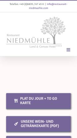 Vorschau der mobilen Webseite www.restaurant-niedmuehle.de, Restaurant Niedmühle