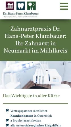 Vorschau der mobilen Webseite www.zahnarzt-klambauer.at, Dr. Hans-Peter Klambauer