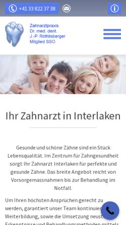 Vorschau der mobilen Webseite zahnarzt-interlaken.ch, Dr. med. dent. J.-P. Röthlisberger