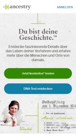 Vorschau der mobilen Webseite www.ancestry.de, Ancestry.de