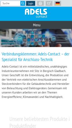 Vorschau der mobilen Webseite www.adels-contact.de, Adels-Contact Elektrotechnische Fabrik GmbH & Co. KG