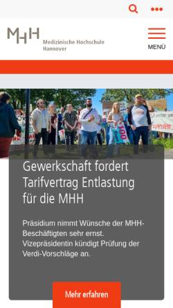 Vorschau der mobilen Webseite www.mh-hannover.de, Unfallchirurgische Klinik der Medizinischen Hochschule Hannover