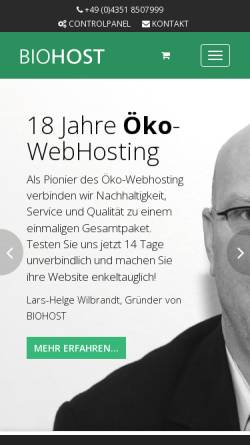 Vorschau der mobilen Webseite www.biohost.de, Biohost.de – Öko Webhosting