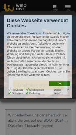Vorschau der mobilen Webseite wirodive.de, WIRODIVE Tauch- und Erlebnisreisen