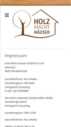 Vorschau der mobilen Webseite www.holzmacht.de, Dipl. Ing. Ludwig Macht GmbH