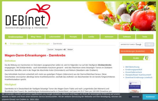 Vorschau von www.ernaehrung.de, Debinet: Darmkrebs