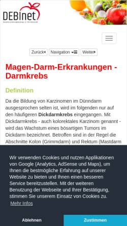 Vorschau der mobilen Webseite www.ernaehrung.de, Debinet: Darmkrebs