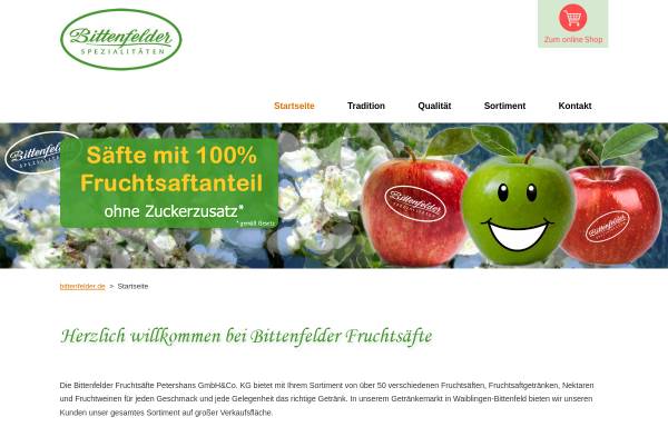 Vorschau von www.bittenfelder.de, Bittenfelder Fruchtsäfte Petershans GmbH & Co. KG