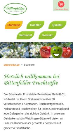 Vorschau der mobilen Webseite www.bittenfelder.de, Bittenfelder Fruchtsäfte Petershans GmbH & Co. KG