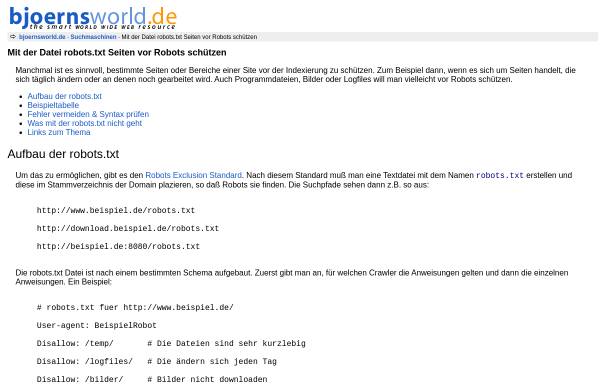 Vorschau von www.bjoernsworld.de, bjoernsworld.de: Robots.txt