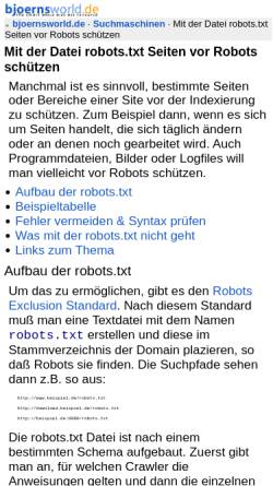 Vorschau der mobilen Webseite www.bjoernsworld.de, bjoernsworld.de: Robots.txt