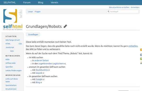 Vorschau von de.selfhtml.org, robots.txt - Robots kontrollieren