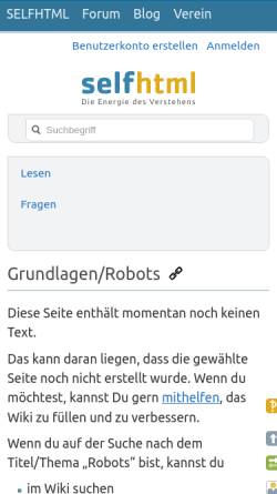 Vorschau der mobilen Webseite de.selfhtml.org, robots.txt - Robots kontrollieren