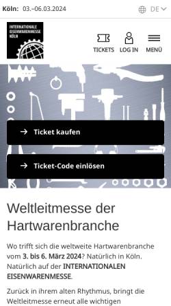 Vorschau der mobilen Webseite www.eisenwarenmesse.de, Internationale Eisenwarenmesse / Practical World