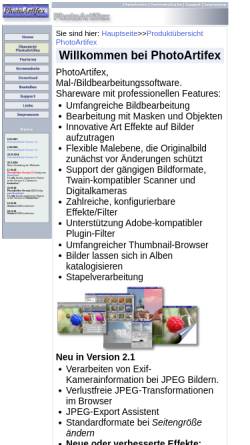 Vorschau der mobilen Webseite www.photoartifex.de, PhotoArtifex