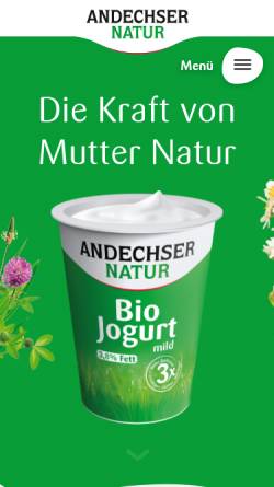 Vorschau der mobilen Webseite www.andechser-natur.de, Andechser Molkerei Scheitz GmbH