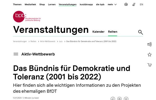 Vorschau von www.buendnis-toleranz.de, Bündnis für Demokratie und Toleranz (BDT)