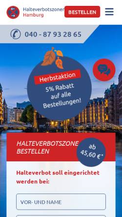 Vorschau der mobilen Webseite www.halteverbotszonen-hamburg.de, HZH Halteverbotszonen