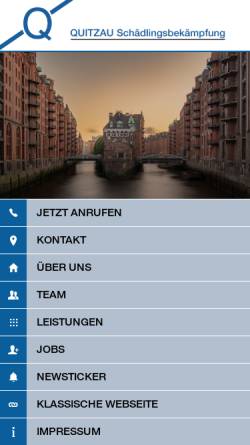 Vorschau der mobilen Webseite www.quitzau-hh.de, Quitzau Schädlingsbekämpfung