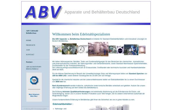 Vorschau von www.abv-edelstahlbehaelter.com, ABV Apparate und Behältervertrieb GmbH