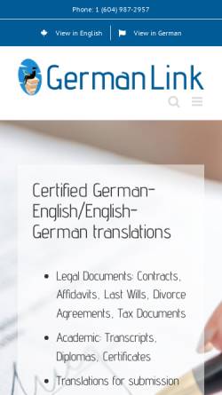 Vorschau der mobilen Webseite www.german-link.com, German Link Translation Services Inc.