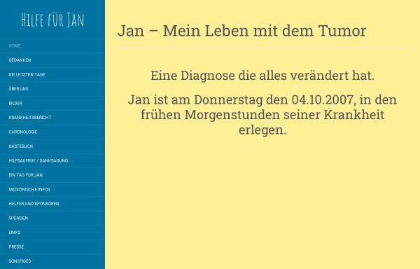 Vorschau von www.hilfe-fuer-jan.de, Jan - Mein Leben mit dem Tumor