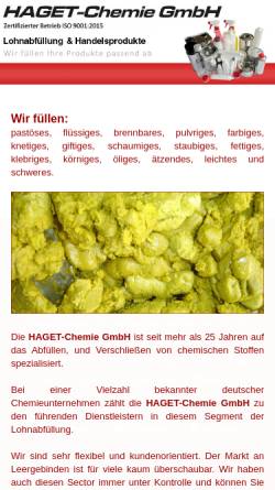 Vorschau der mobilen Webseite www.haget.de, Haget-Chemie GmbH