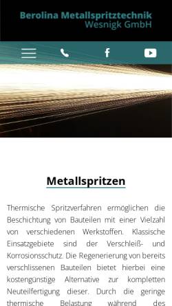 Vorschau der mobilen Webseite www.metallspritztechnik.de, Berolina Metallspritztechnik Wesnigk GmbH