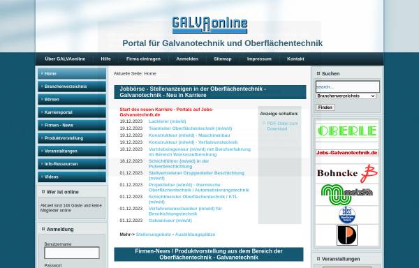 Vorschau von www.galvaonline.com, GALVAonline - Portal für die Galvano- und Oberflächentechnik