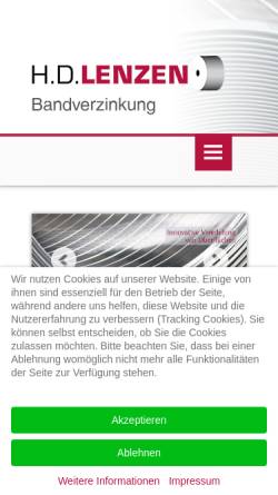 Vorschau der mobilen Webseite www.hdlenzen.de, H. D. Lenzen - Bandverzinkung GmbH & Co. KG