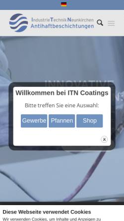 Vorschau der mobilen Webseite itn-antihaftbeschichtungen.de, ITN Industrietechnik Neunkirchen Baatz
