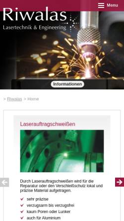 Vorschau der mobilen Webseite www.riwalas.de, RiWaLas Ltd. Ritzi & Walter Lasertechnik