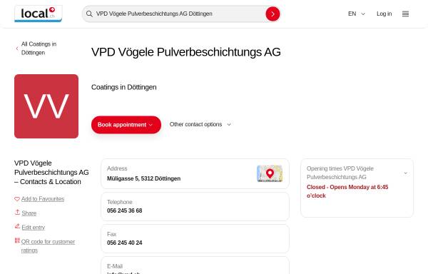 Vorschau von yellow.local.ch, VPD Vögele Pulverbeschichtungs AG Döttingen