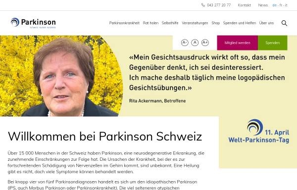 Vorschau von www.parkinson.ch, Schweizerische Parkinsonvereinigung (SPaV)