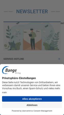 Vorschau der mobilen Webseite www.bange-verlag.de, C. Bange Verlag