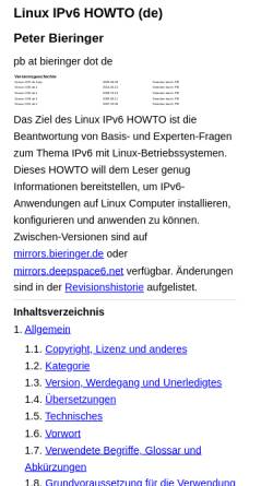 Vorschau der mobilen Webseite mirrors.bieringer.de, Linux IPv6 HOWTO