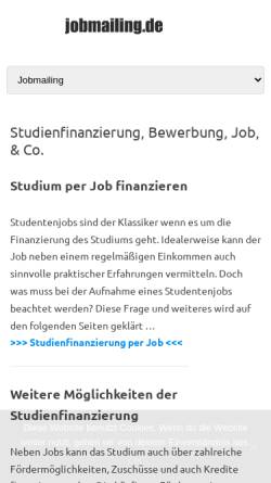 Vorschau der mobilen Webseite www.jobmailing.de, Jobvermittlungsagentur für Studenten