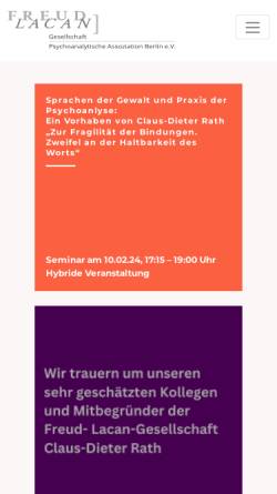 Vorschau der mobilen Webseite www.freud-lacan-berlin.de, Freud Lacan Gesellschaft - Psychoanalytische Assoziation Berlin e.V.