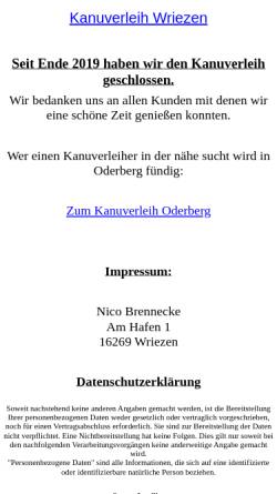 Vorschau der mobilen Webseite www.kanuverleih-wriezen.de, Kanuverleih-Wriezen