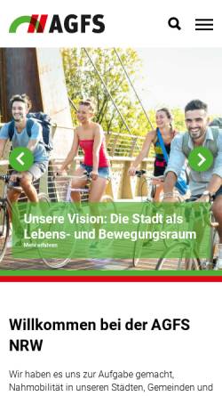 Vorschau der mobilen Webseite www.fahrradfreundlich.nrw.de, Arbeitsgemeinschaft fahrradfreundliche Städte, Gemeinden und Kreise in Nordrhein-Westfalen e.V. (AGFS)
