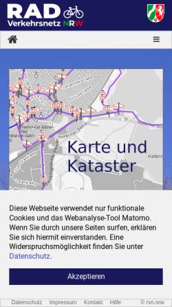 Vorschau der mobilen Webseite www.radverkehrsnetz.nrw.de, Radverkehrsnetz NRW